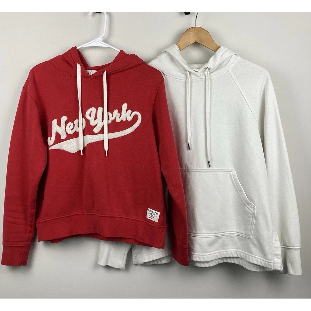 H&M‎ Women's Pullover Hoodie with Embroidered Accent Size Small Red White